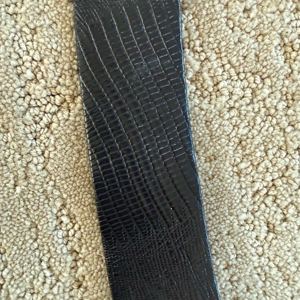 Vintage Lizard Leather Belt Black Gold Buckle Curved Waist Ralph Lauren Style - Picture 8 of 11